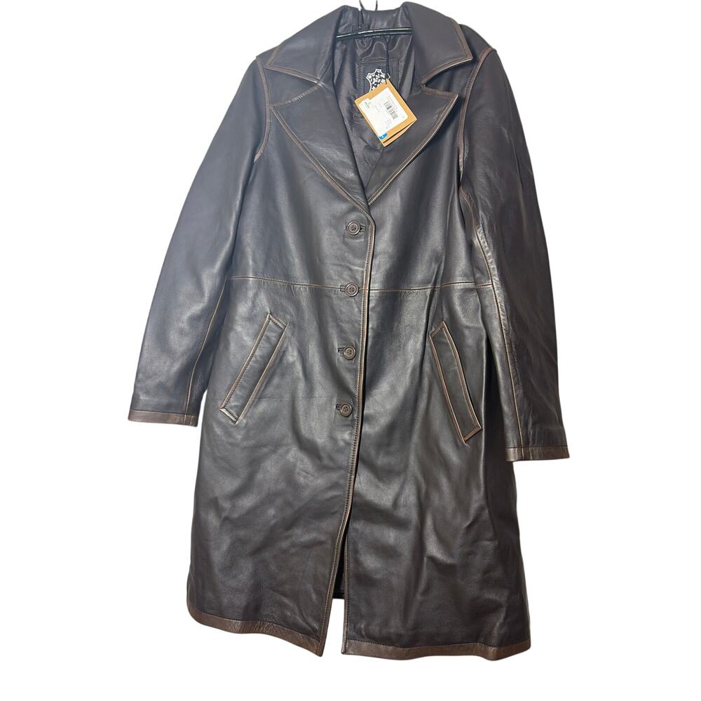 Leather Coat Women’s Dark Brown Size M Mid Length NEW - Picture 3 of 11